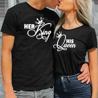 Valentine Day Simple Fashion Letter Crown Print Round Neck Short Sleeve Couple T-Shirt